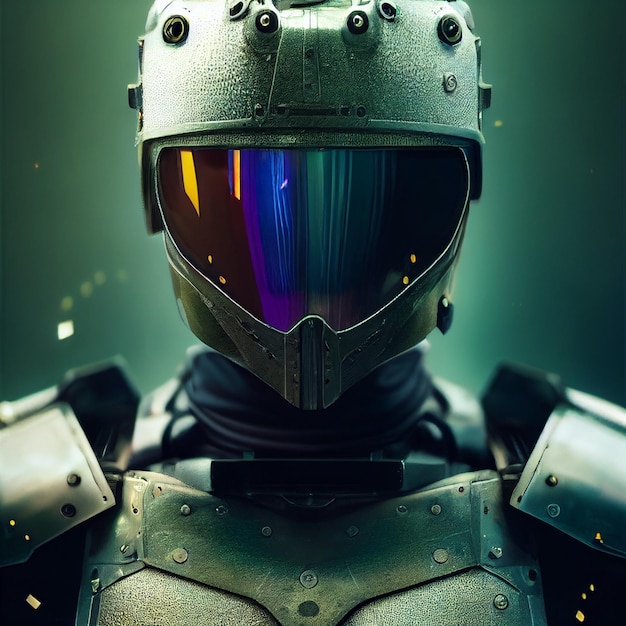 Porträt eines futuristischen Polizisten mit Helm