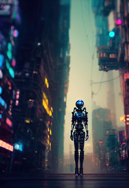 Porträt eines futuristischen weiblichen Roboters Eine künstlerische abstrakte Cyberpunk-Fantasie