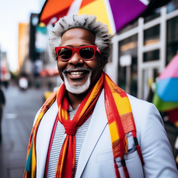 Porträt eines glücklichen afroamerikanischen Geschäftsmanns, der lächelt und in die Kamera schaut, im Freien Porträt