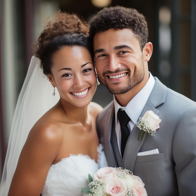 Porträt eines glücklichen Braut- und Bräutigams an ihrem Hochzeitstag