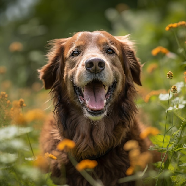 Porträt eines glücklichen Hundes im Freien