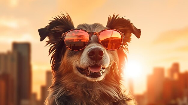 Porträt eines glücklichen Hundes mit Sonnenbrille