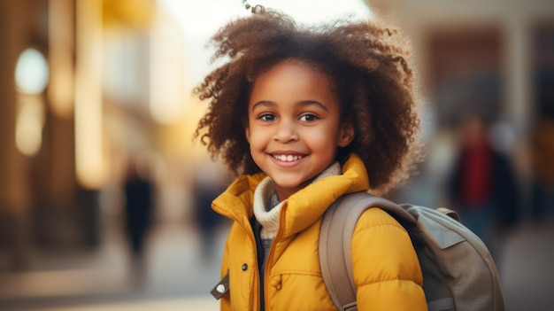 Porträt eines glücklichen jungen Schulmädchens mit einem Rucksack