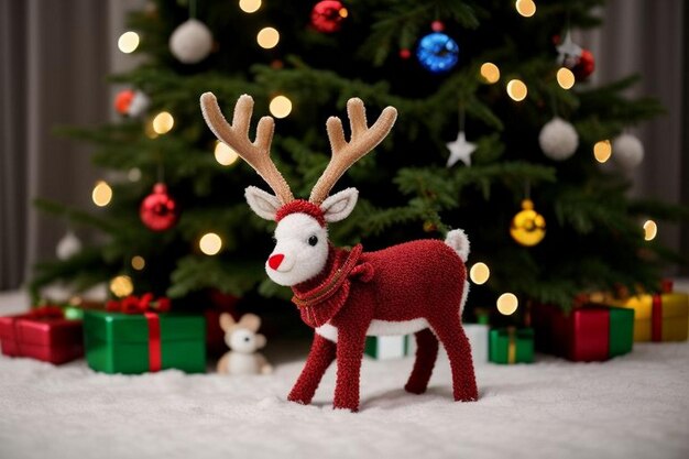 Porträt eines glücklichen kleinen Mädchens, das auf dem Boden gegen den Weihnachtsbaum sitzt