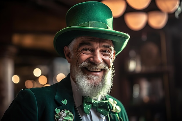 Porträt eines glücklichen Spitzes mit Kleeblättern am St. Patrick's Day