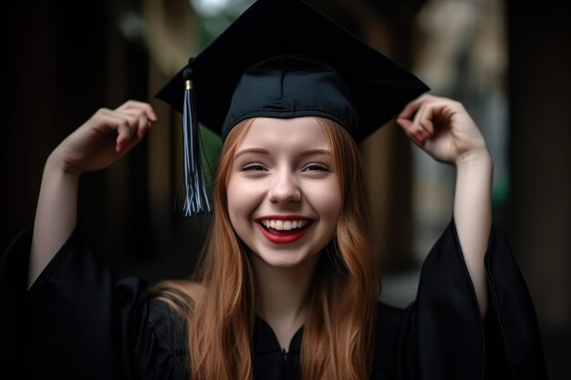 Porträt eines glücklichen Studenten, der seinen Abschluss feiert, erstellt mit generativer KI