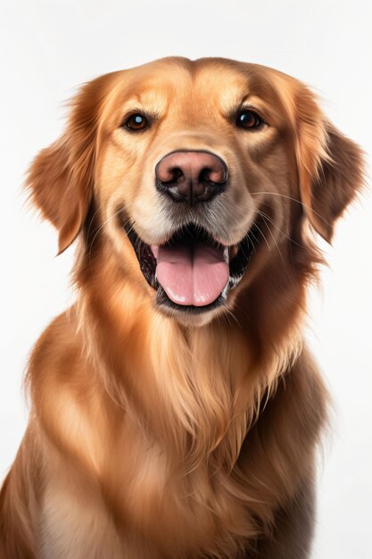 Porträt eines Golden Retriever-Hunds mit der Zunge raus und direkt in die Kamera schauend