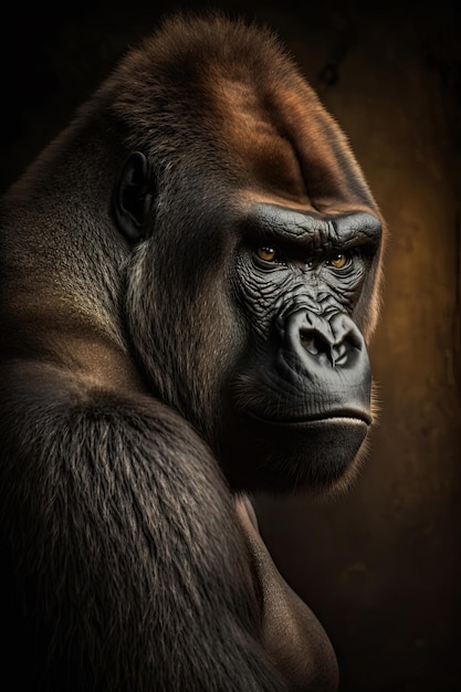 Porträt eines Gorillas auf dunklem Hintergrund Ai generierte Illustration