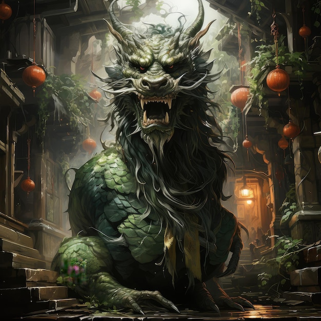 Porträt eines grünen Drachen das Jahr des Drachen nach dem östlichen Kalender
