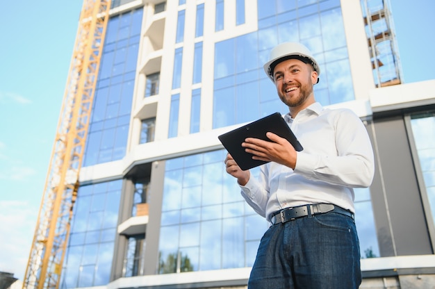 Porträt eines gutaussehenden Ingenieurs bei der Arbeit