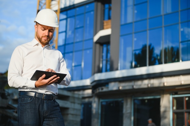 Porträt eines gutaussehenden Ingenieurs bei der Arbeit