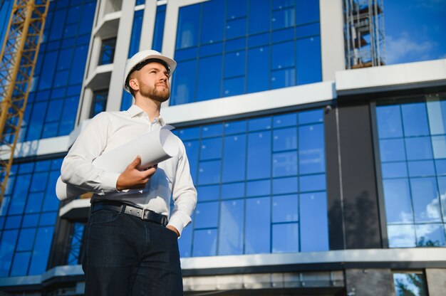 Porträt eines gutaussehenden Ingenieurs bei der Arbeit