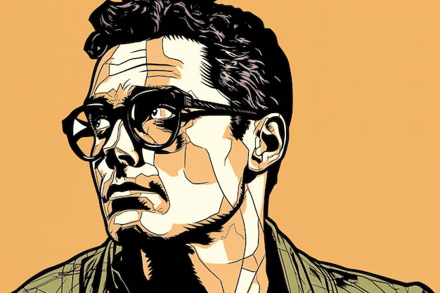 Foto porträt eines gutaussehenden mannes mit brille illustration im pop-art-stil