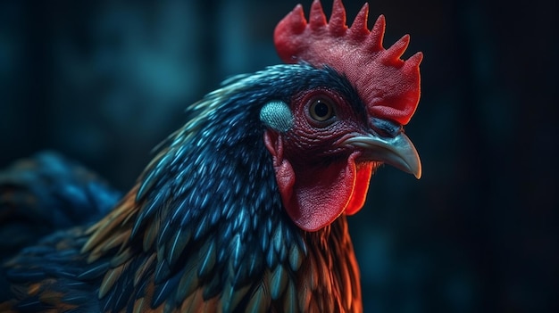 Porträt eines Hahns auf einem dunklen Hintergrund closeupgenerative ai