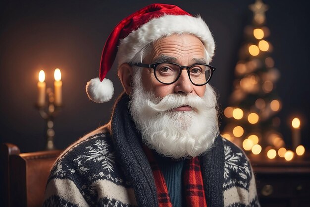 Porträt eines hübschen alten Weihnachtsmann-Hipsters