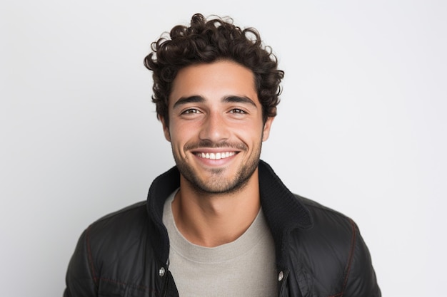 Porträt eines hübschen jungen Mannes, der auf weißem Hintergrund in die Kamera lächelt