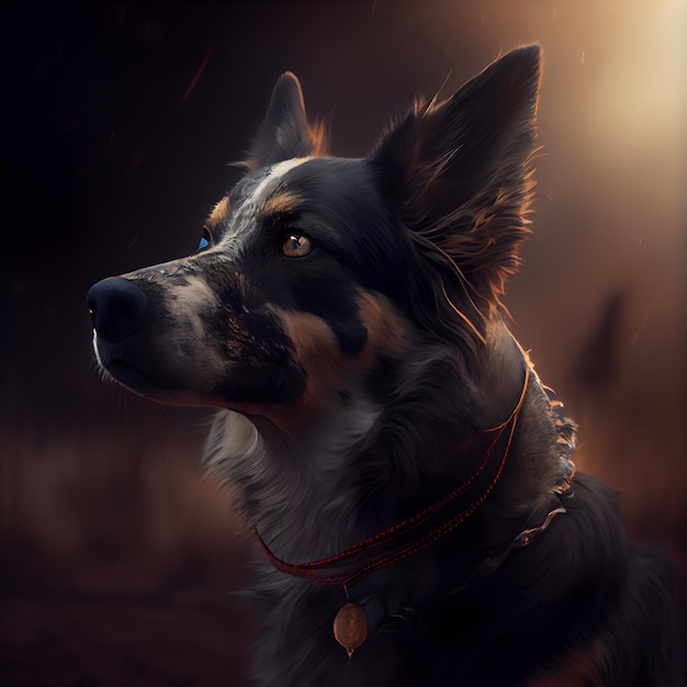 Porträt eines Hundes auf dunklem Hintergrund Hund mit Halsband