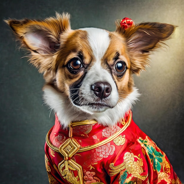 Foto porträt eines hundes, der das chinesische neujahr feiert