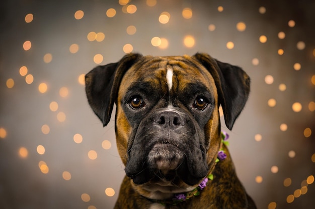 Porträt eines Hundes gegen beleuchtete Lichter