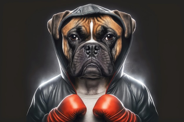 Foto porträt eines hundes in einem trainingsanzug und boxhandschuhen um den hals generative ai