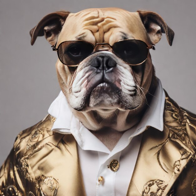 Porträt eines Hundes mit einer goldenen Schleife und einem goldenen Kragen