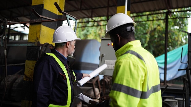 Porträt eines Ingenieurs und Lehrlings in der Werkstatt der Eisenbahntechnikanlage