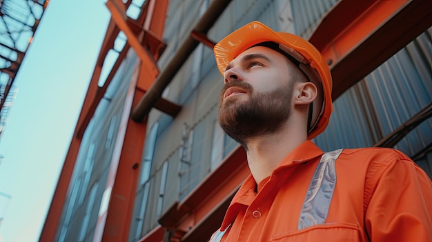 Porträt eines Instandhaltungsingenieurs der Industrie, der eine Uniform und einen Sicherheitshelm auf der Fabrikstation trägt