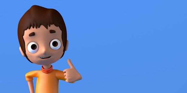 Porträt eines Jungen, der mit Daumen nach oben posiert Kopieren Sie Platz 3D-Darstellung Cartoon