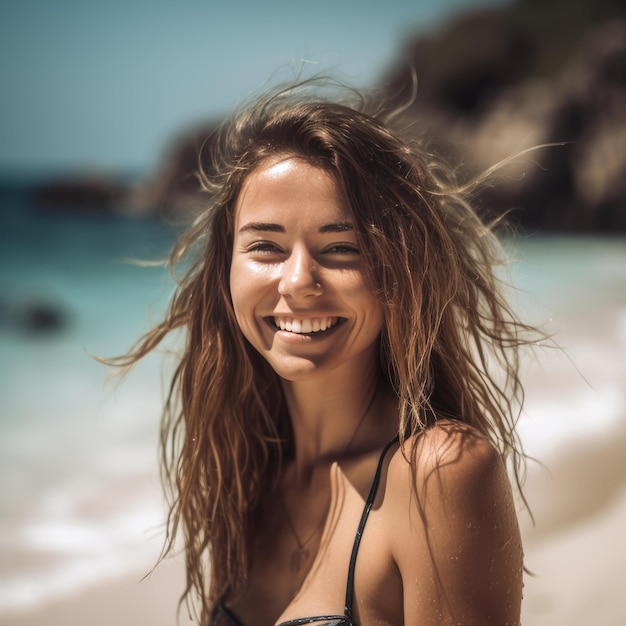 Porträt eines jungen hübschen Mädchens am Strand