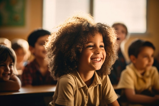 Porträt eines jungen Kindes in der Klasse, das lächelt