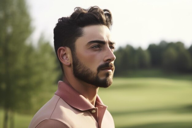 Porträt eines jungen Mannes, der auf einem Golfplatz arbeitet, der mit generativer KI erstellt wurde