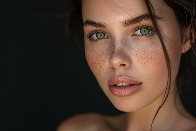 Porträt eines jungen Models mit Freckles im natürlichen Licht Generative KI