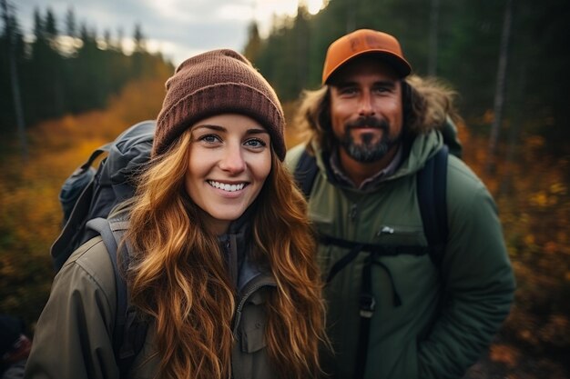 Porträt eines jungen Paares im Herbstwald