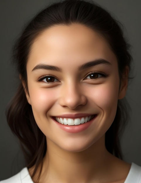 Porträt eines jungen, schönen, netten, fröhlichen Mädchens, das mit weißen Zähnen lächelt