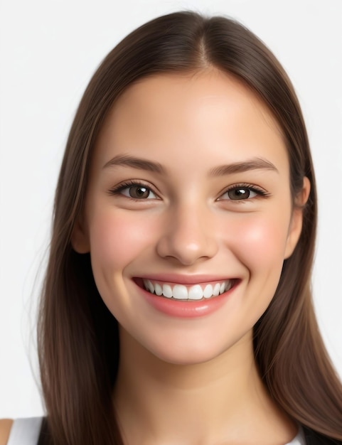 Porträt eines jungen, schönen, netten, fröhlichen Mädchens, das mit weißen Zähnen lächelt