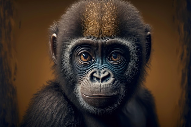 Porträt eines kleinen Gorillas mit hellbraunen großen Augen