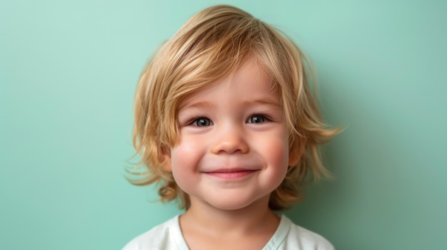 Porträt eines kleinen Jungen mit blonden Haaren mit einem Lächeln auf dem Gesicht hervorgehoben