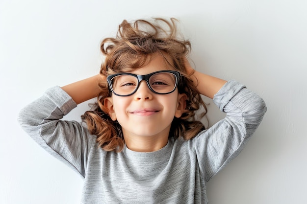 Porträt eines kleinen Jungen mit Brille auf weißem Hintergrund