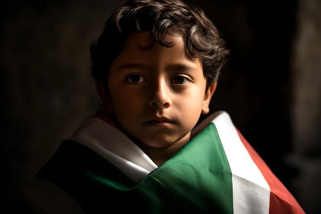 Porträt eines kleinen Jungen mit der Flagge von Mexiko Generative AI