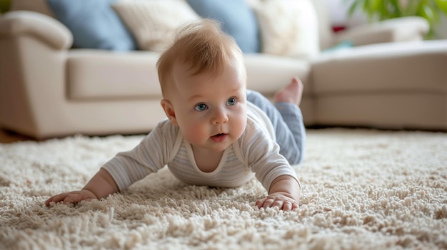 Porträt eines kriechenden Babys auf dem Teppich