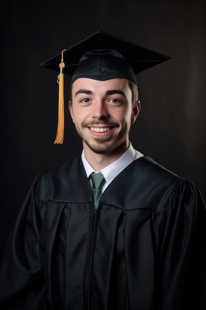 Porträt eines lächelnden Absolventen in seinem Abschlusskleid, erstellt mit generativer KI