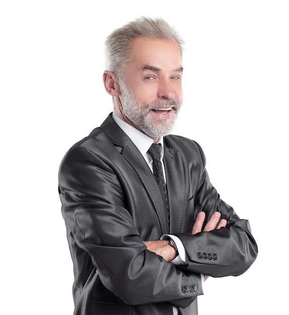 Porträt eines lächelnden Geschäftsmannes isoliert auf grauem Hintergrund