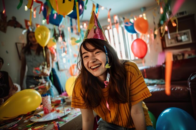 Porträt eines lächelnden, glücklichen Teenagers, der seinen Geburtstag feiert.