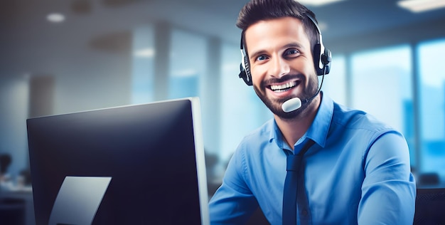 Porträt eines lächelnden männlichen Kundenbetreuers im Büro-Callcenter und Kundendienst