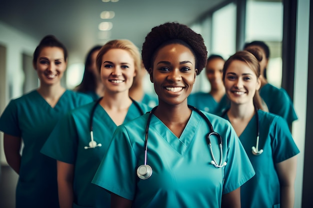 Porträt eines lächelnden multikulturellen medizinischen Teams im Krankenhaus