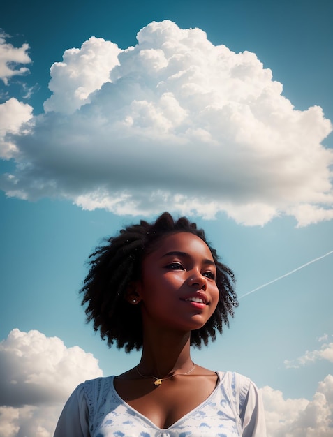 Porträt eines lächelnden Teenagers im blauen Himmel afrikanisches Mädchen