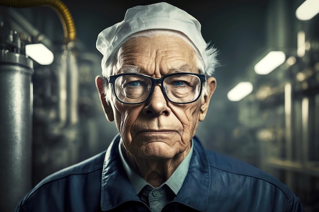 Porträt eines leitenden Wissenschaftlers mit Brille in der generativen ai der chemischen Industriefabrik