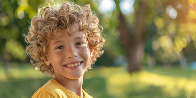 Porträt eines lockerhaarigen Jungen in Nahaufnahme Generative KI