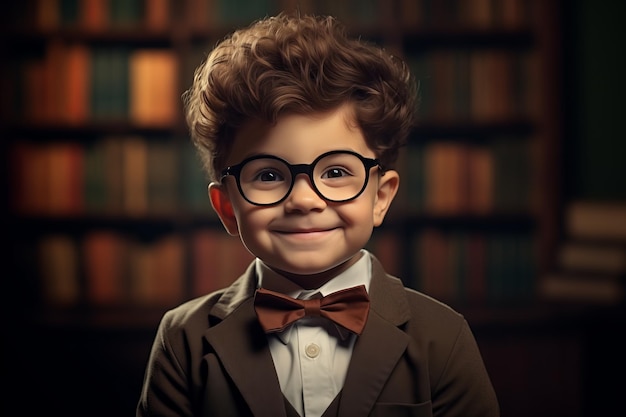 Foto porträt eines lustigen kleinen professors mit brille