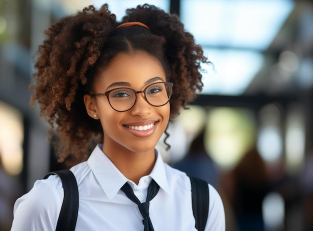 Porträt eines lustigen kleinen Schulmädchens mit Brille